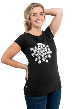 Hirschkind Hirschkind Frauen-Raglanshirt „Wilde Möhre“ schwarz - Made in Kenia & handbedruckt in Berlin – Produktbild 1 von 1