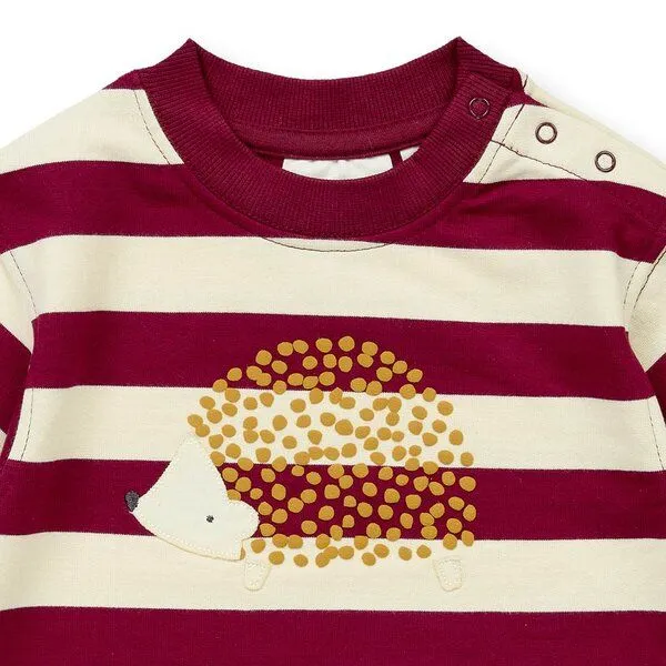 Sense Organics Sense Organics Baby Sweatshirt, Modell SIAM, Weinrot geringelt mit igel, – Produktbild 3 von 4