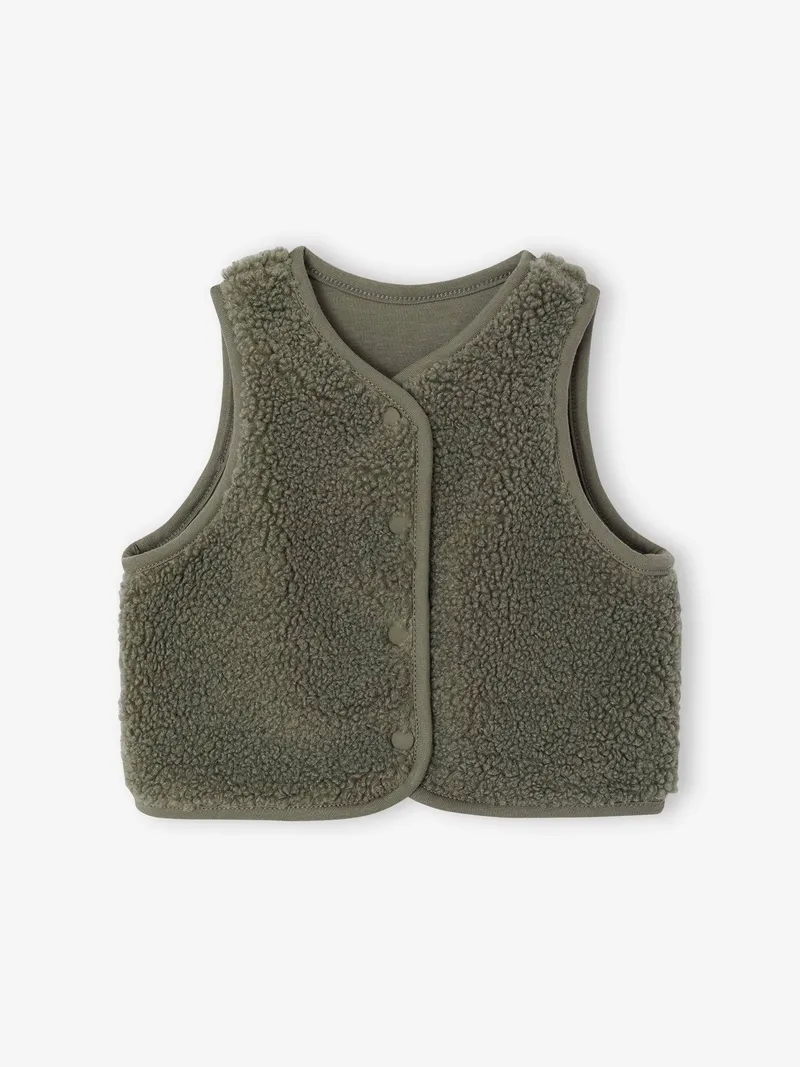 Vertbaudet Baby Weste aus Teddyfleece mit Druckknöpfen, Grün, – Produktbild 3 von 4