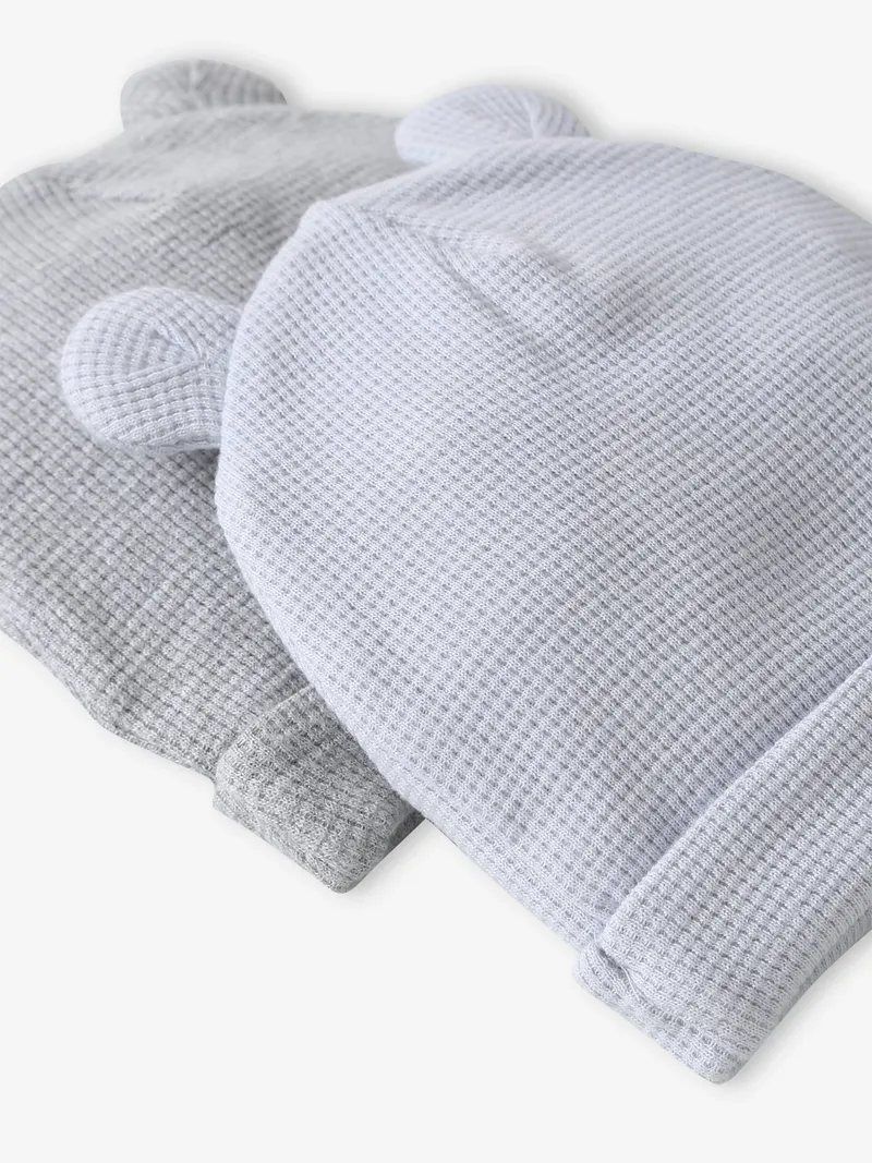 Vertbaudet 2er-Pack Baby Mützen mit Bärenohren, Hellblau, – Produktbild 2 von 2