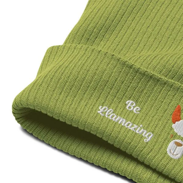 PepMelon Niedliche gestickte Lama-Mütze aus Bio-Rippstrick, Grün, – Produktbild 4 von 4