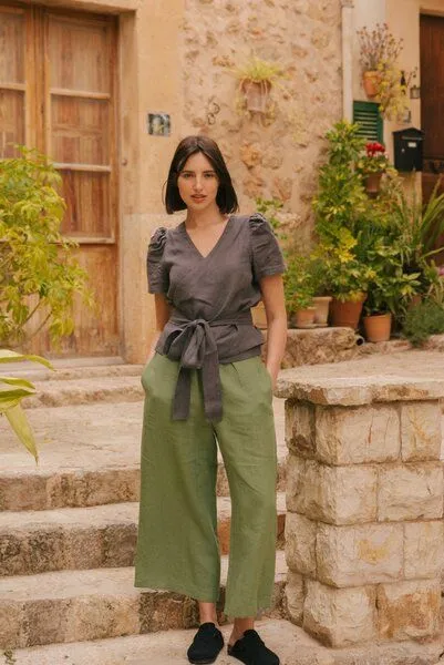 AmourLinen AmourLinen Leinenhose Tokyo, Matcha grün, – Produktbild 3 von 4
