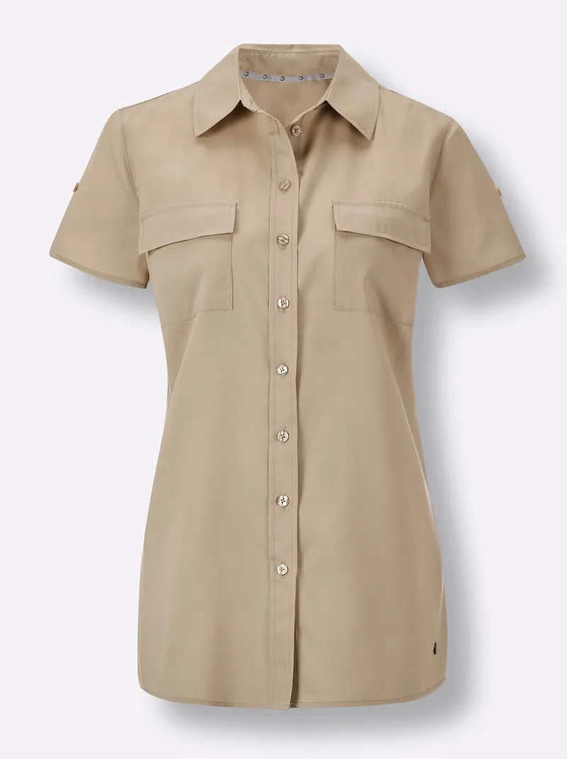 Kurzarm-Bluse, Beige, – Produktbild 1 von 2