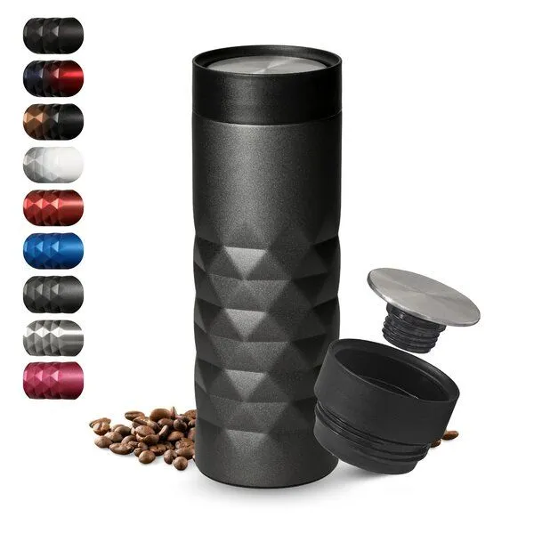 elasto elasto Thermobecher 440 ml aus Edelstahl - doppelwandiger Kaffeebecher to go - auslaufsicherer Isolierbecher, Grau, – Produktbild 1 von 4