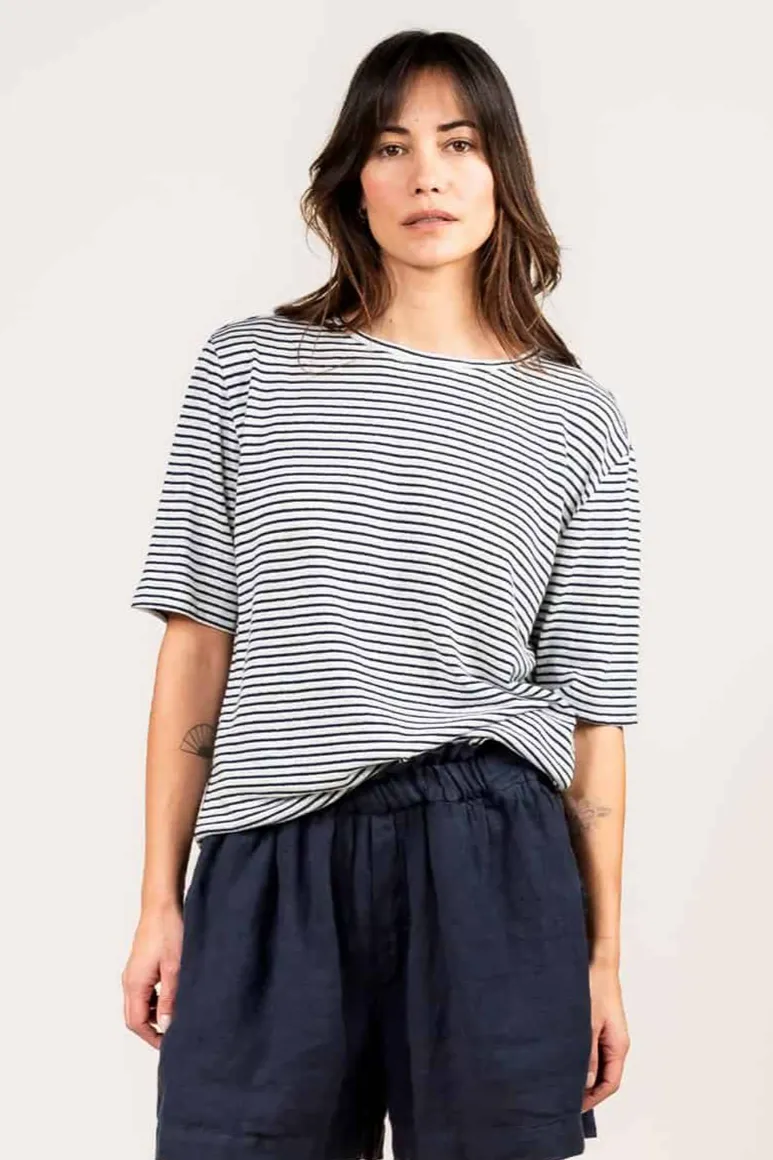 Kuyichi Kuyichi Damen vegan T-Shirt Olivia Weiß/Marineblau, Weiß, – Produktbild 2 von 2