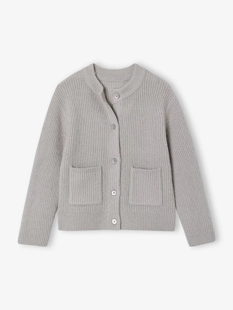 Vertbaudet Strickjacke Mädchen flauschiger Strick, Grau meliert, – Produktbild 1 von 3