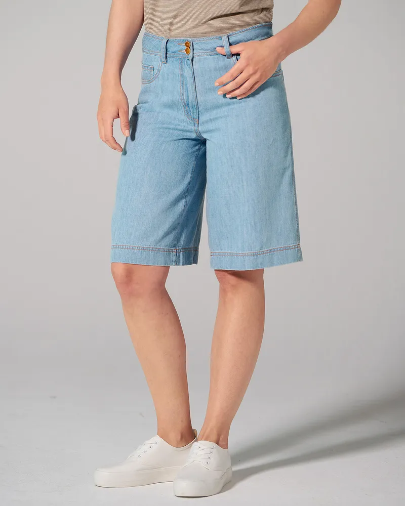 HempAge Hempage Damen vegan Jeansshorts Mit 5 Taschen Aqua, Blau, – Produktbild 1 von 2
