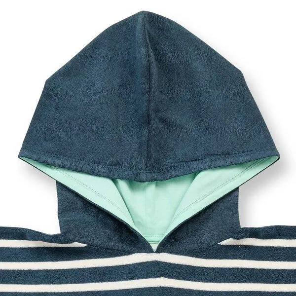 Sense Organics Sense Organics Kinder Badeponcho, Modell ALVI, Dunkles petrol-weiß geringelt mit palme, – Produktbild 2 von 3