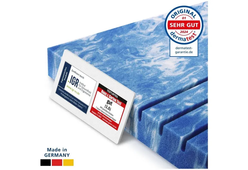 AM Qualitätsmatratzen, Topper 7-Zonen Memory Foam Gelschaum-Topper, Optimale Druckentlastung, RG50, 8 cm hoch, Gelschaum, 80x200 cm, Weiß, – Produktbild 2 von 5