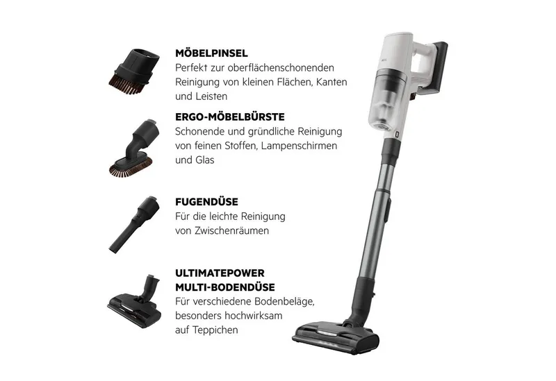AEG AEG Akku-Hand-und Stielstaubsauger AP82UB25SH, beutellos, Leistungsstarker Akku-Staubsauger: kabellos für alle Böden, Automodus, Weiß, – Produktbild 1 von 5