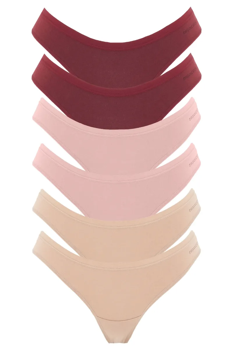 ORGANICATION ORGANICATION Damen vegan Multipack 6er-Pack Tanga Kavinn Beige, Dusty Pink & Bordeaux, Beige, – Produktbild 1 von 1