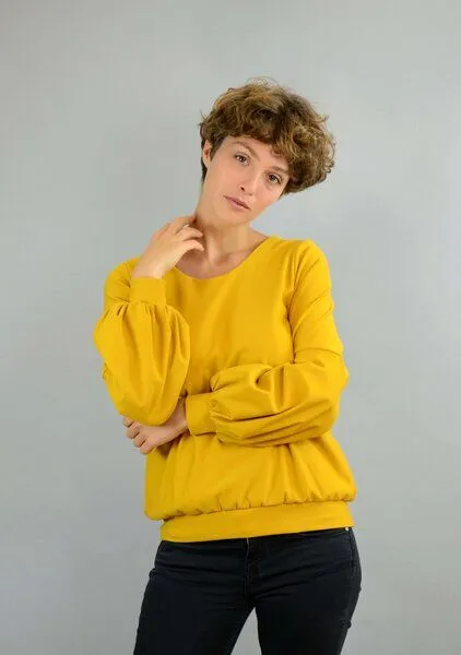 ManduTrap ManduTrap Bio Baumwolle, Pullover, Sweater "Caro" mit Ballonärmeln in rot, schwarz oder gelb, Gelb, – Produktbild 3 von 4