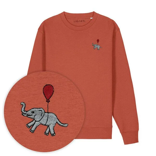 LIGARTI Bestickter Pullover – Tuffi der Elefant – LIGARTI Tiermanufaktur, Terracotta, – Produktbild 1 von 4