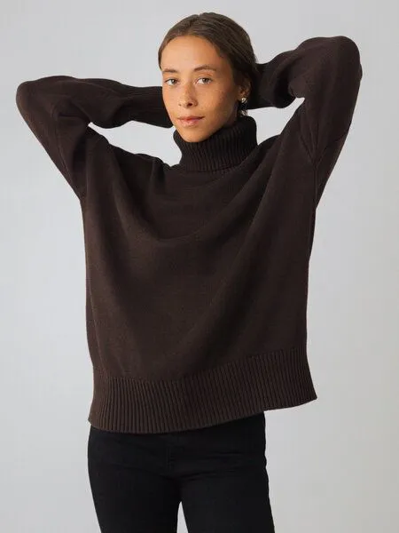 Honest Basics Honest Basics Damen Chunky Rollkragenpullover aus 100% Bio-Baumwolle, Torf, – Produktbild 3 von 4