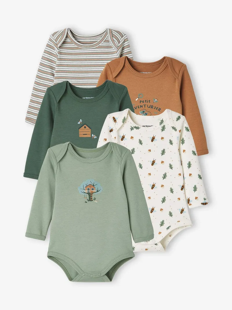 Vertbaudet 5er-Pack Baby Langarm-Bodys, Pack dunkelkhaki, – Produktbild 1 von 4