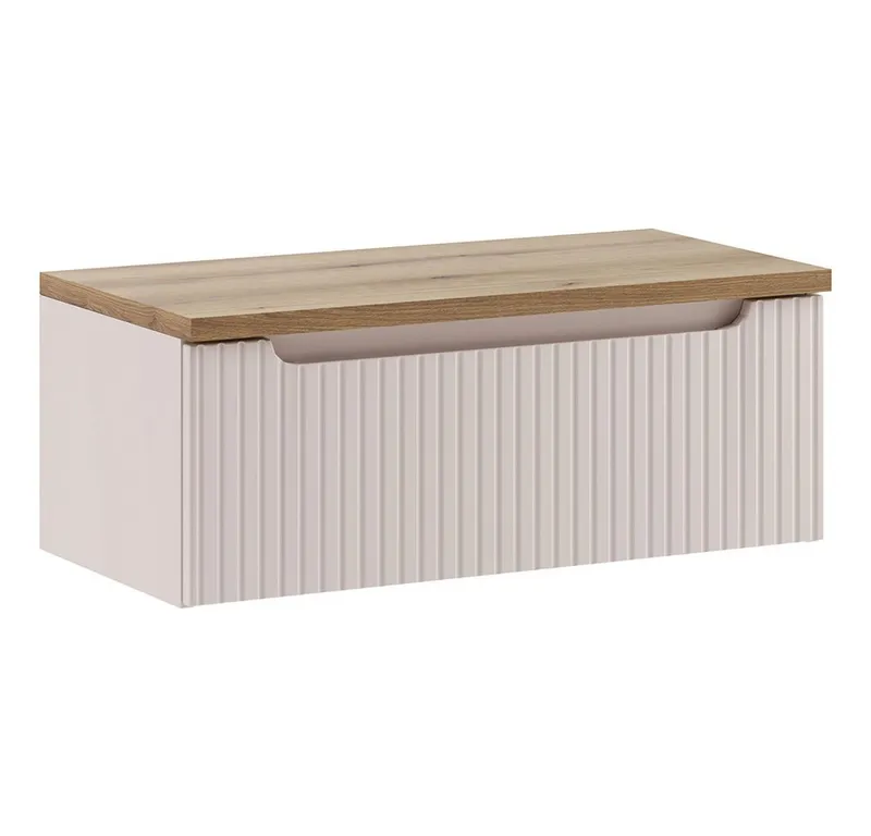 Lomadox Waschbeckenschrank NEWPORT-56-CASHMERE 80 cm breit in kaschmir & Eiche, gerillte Front, geringe Tiefe, Weiß, – Produktbild 1 von 5