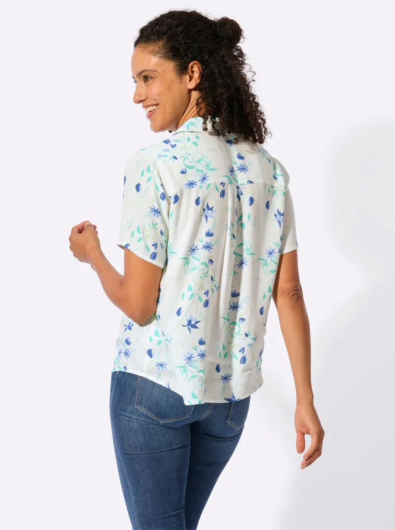 Witt Hemdbluse ecru-blaugrün-bedruckt, Ecru-blaugrün-bedruckt, – Produktbild 1 von 2
