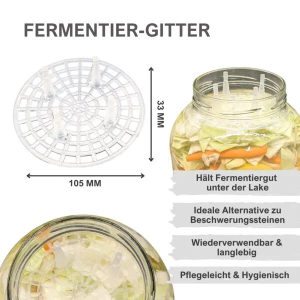 mikken mikken Fermentier Starter Set - XXL Gläser 4,25 Liter mit Fermentier Gitter, Holzstampfer und Deckel – Produktbild 5 von 6