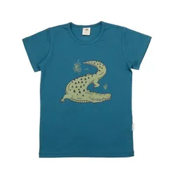 Walkiddy Walkiddy Kinder T-Shirt GOTS-zertifiziert aus Bio-Baumwolle petrolblau mit Krokodil-Motiv – Produktbild 1 von 1