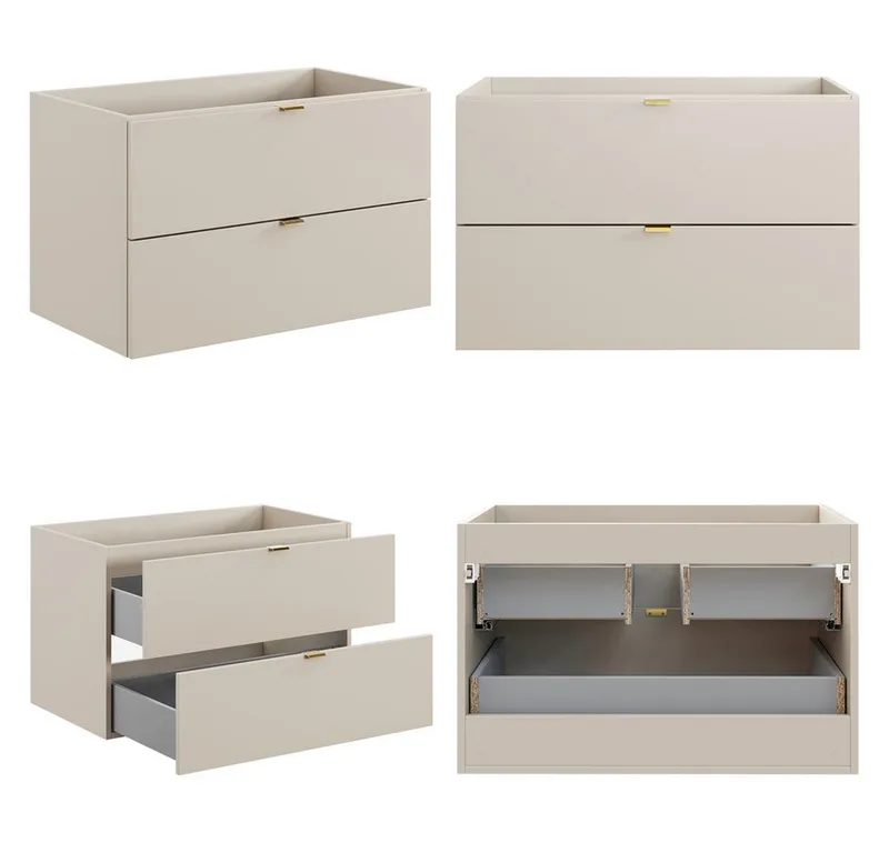 Lomadox Badmöbel-Set DURANGO-56, (Spar-Set, 2-St., Waschtischunterschrank Hochschrank), Unterschrank 80cm breit, kaschmir, versch. Griffvarianten, Braun, – Produktbild 5 von 5