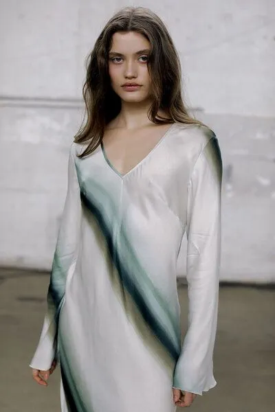 IVA RYCH IVA RYCH Maxikleid aus bedruckter Viskose I Deadstock, Weis-grün, – Produktbild 2 von 2
