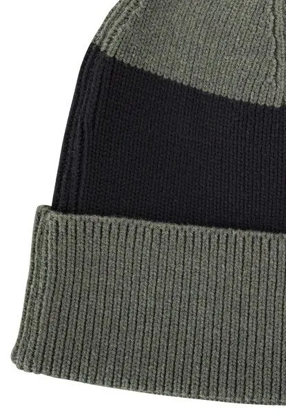 MELA MELA Rippstrick Mütze Style KALI aus 100% Bio-Baumwolle, Grün melange / schwarz gestreift, – Produktbild 4 von 4