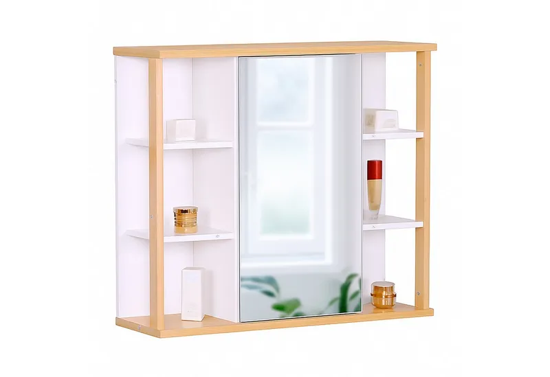 RELAXDAYS RELAXDAYS Spiegelschrank mit Bambus-Dekor (1-St), Braun|weiß, – Produktbild 1 von 4