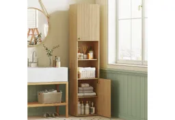 HOMCOM HOMCOM Badkommode Badezimmerschrank mit 2 Türen, 2 offenen Fächern Wohnzimmer (Badschrank, 1 St., Hochschrank), für Badezimmer – Produktbild 1 von 1