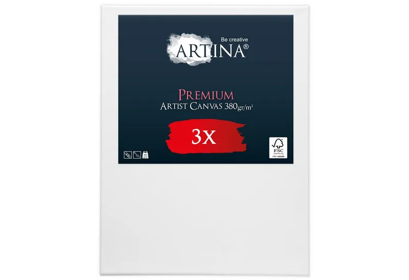 Artina Keilrahmen Premium Leinwand, 30x40cm, Weiß, 3er Set, FSC, 100% Baumwolle, Canvas, Vorgrundiert, 380 g/m² schwere Maltuch besteht zu 100 % aus Baumwolle, Weiß, – Produktbild 1 von 5