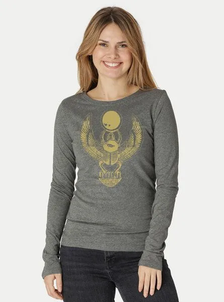 Peaces.bio - handbedruckte Biomode Peaces.bio - handbedruckte Biomode Damen Langarmshirt Cheper, Dunkelgrau, – Produktbild 2 von 2