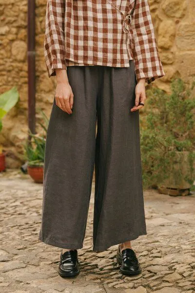 AmourLinen AmourLinen Weite Leinenhose ISABELLA, Charcoal (schwarz), – Produktbild 4 von 4