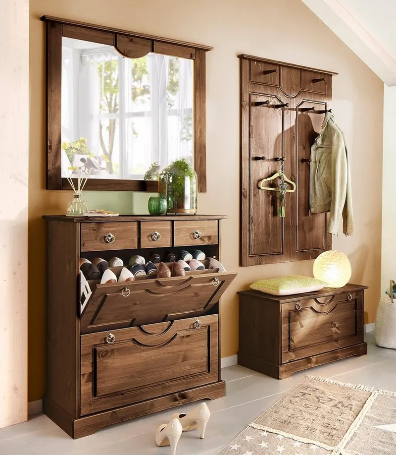 OTTO home Garderoben-Set Klera, (Set, 4-St), 4-teilig, aus massiver Kiefer, FSC®-zertifiziert, Beige|braun, – Produktbild 2 von 5