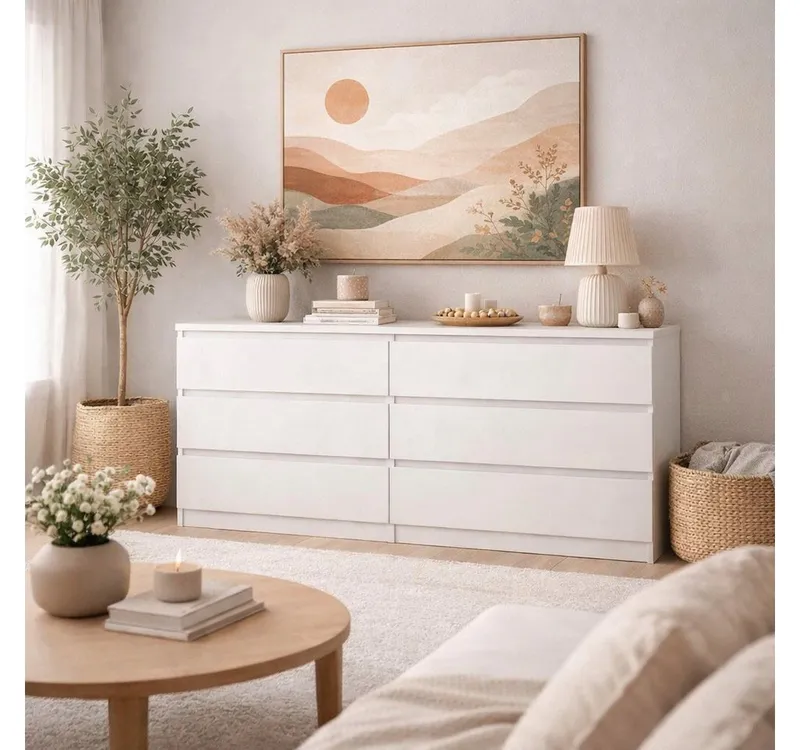 Home affaire Kommode Naia - 6 Schubladen & grifflose Front, Made in Denmark (Breite: 158 cm), Viel Stauraum mit griffloser Front, in mehreren Farben, Weiß, – Produktbild 2 von 5