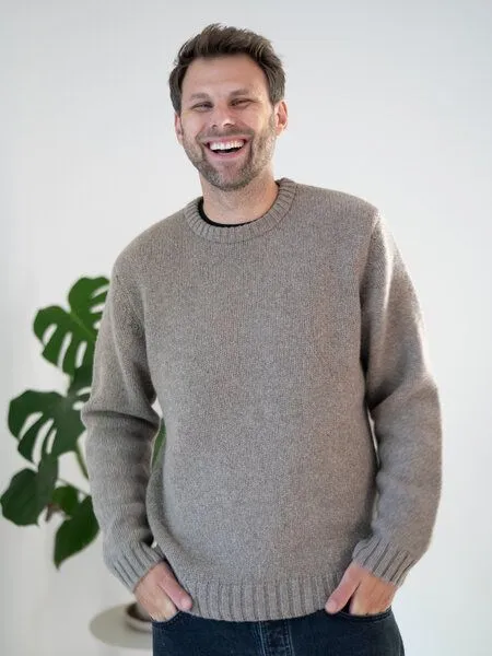 FUXBAU FUXBAU Männer Merino Strickpullover, Braunmeliert, – Produktbild 2 von 4