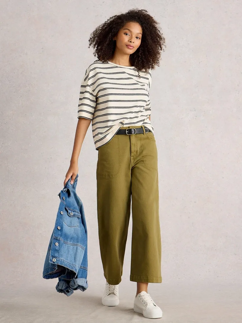 White Stuff 7/8-Jeans Tia mit weitem Bein - 38/R, Khakigrün, – Produktbild 1 von 4