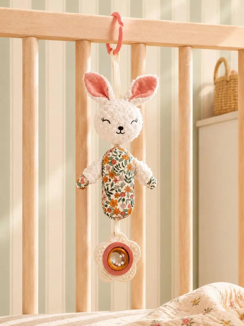 Vertbaudet Baby Activity-Hase zum Aufhängen RETRO FLOWER, Rosa, – Produktbild 1 von 4