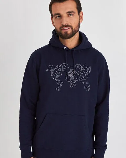 Kultgut Kultgut Biofair - Gemütlicher, flauschiger Hoodie /Worldmap, Navy, – Produktbild 1 von 5
