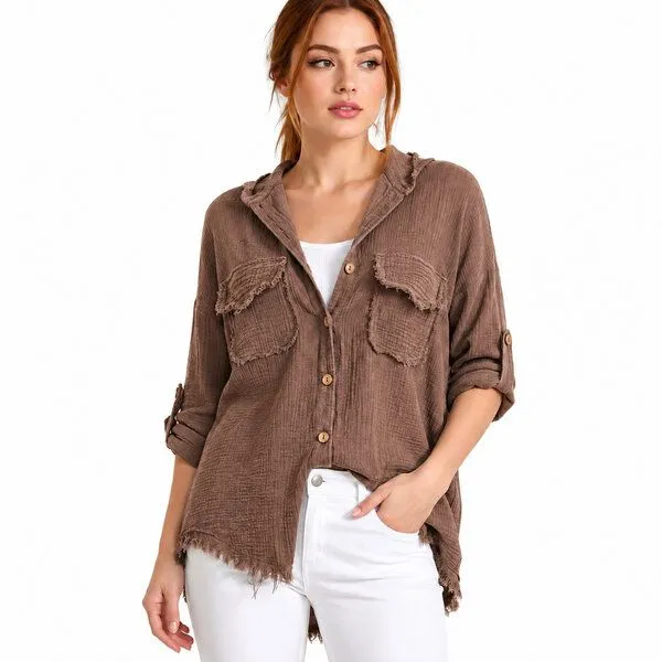 Bruno Barella Bruno Barella Musselin Hoodie Kleid aus Bio-Baumwolle, Mocca, – Produktbild 1 von 1