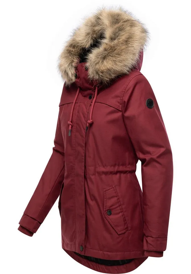ragwear ragwear Winterjacke Tawny Short YOUMODO Warme Jacke mit großer Kapuze und Kunstfellkragen, Rot, – Produktbild 3 von 5
