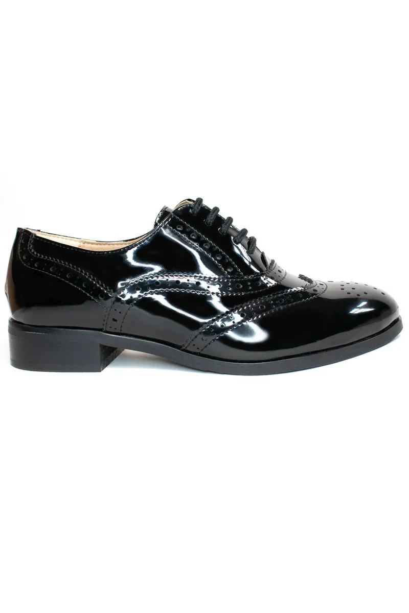 Will's Vegan Store Will's Vegan Store Damen vegan Oxford Brogues Patent Schwarz, Schwarz, – Produktbild 1 von 2