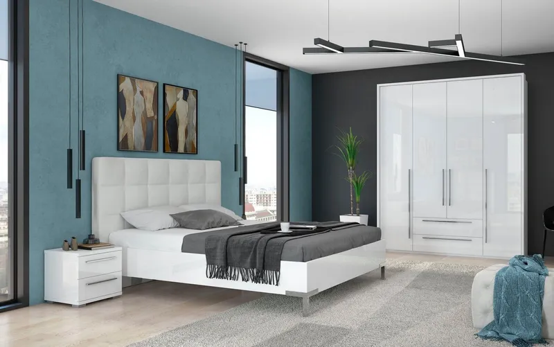OTTO home Drehtürenschrank Piano, inklusive Rahmen und Beleuchtung, soft-close-Funktion (viele Breiten zur Auswahl, 226cm hoch, mit jeweils 2 Schubladen) beige oder weiß, UV lackiert, Hochglanzfronten, FSC-zertifiziert, Weiß, – Produktbild 6 von 8