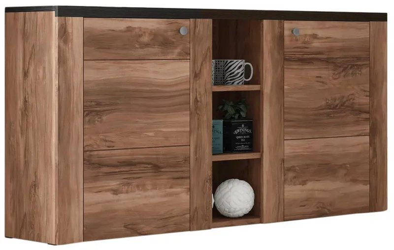 OTTO home Sideboard Larona, zeitlose Kommode mit 2 Türen, Türkommode, Breite 155 cm, Höhe 84 cm, viel Stauraum, Anrichte mit dekorativer Rahmenoptik, Braun, – Produktbild 2 von 5