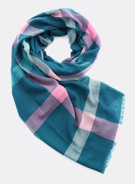 Djian Djian Schal aus Merino-Wolle – KARO – mulesingfrei, Petrol, – Produktbild 2 von 3
