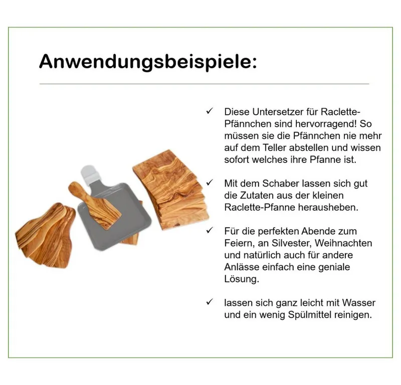 Olivenholz erleben Olivenholz erleben 6er Set Raclette-Schieber inkl. 6 Untersetzer – Produktbild 5 von 6