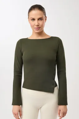 mandala MANDALA Damen vegan Longsleeve Side Button Blattgrün – Produktbild 1 von 1