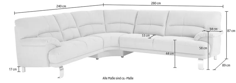 TRENDMANUFAKTUR Ecksofa Cecilia II, in italienischen Design, bequem, hoher Sitzkomfort, L-Form, extrabreite Armlehnen für noch mehr Sitzkomfort, Grau, – Produktbild 8 von 8