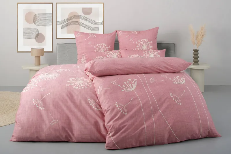 OTTO home Bettwäsche SOUCY in vier Qualitäten erhältlich, Leinenstruktur, Satin, 2 teilig, 100% Baumwolle, auch PREMIUM Qualitäten Renforcé-Tencel & Satin TC300, Rosa, – Produktbild 2 von 6