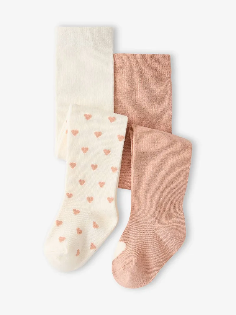 Vertbaudet 2er-Pack Mädchen Baby Strumpfhosen mit Herzen, Beige, – Produktbild 1 von 2