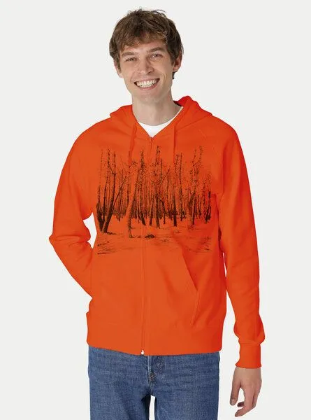 Peaces.bio - handbedruckte Biomode Peaces.bio - handbedruckte Biomode Herren Zip-Hoodie Woodland, Orange, – Produktbild 2 von 2