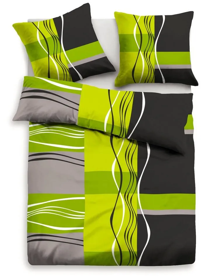 OTTO home Bettwäsche Kelian in Gr. 135x200, 155x220 cm u.a. Bettwäsche-Set mit Baumwolle, Polycotton recycelt, 2 teilig, in verschiedenen Qualitäten, gemusterte Bettwäsche, Grau|grün, – Produktbild 6 von 6